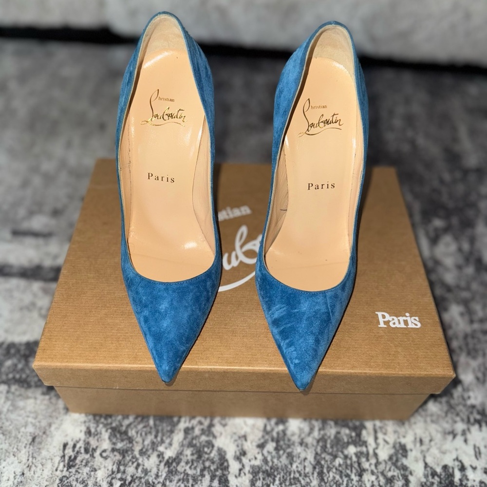 Christian Louboutin Teal Suede Heels